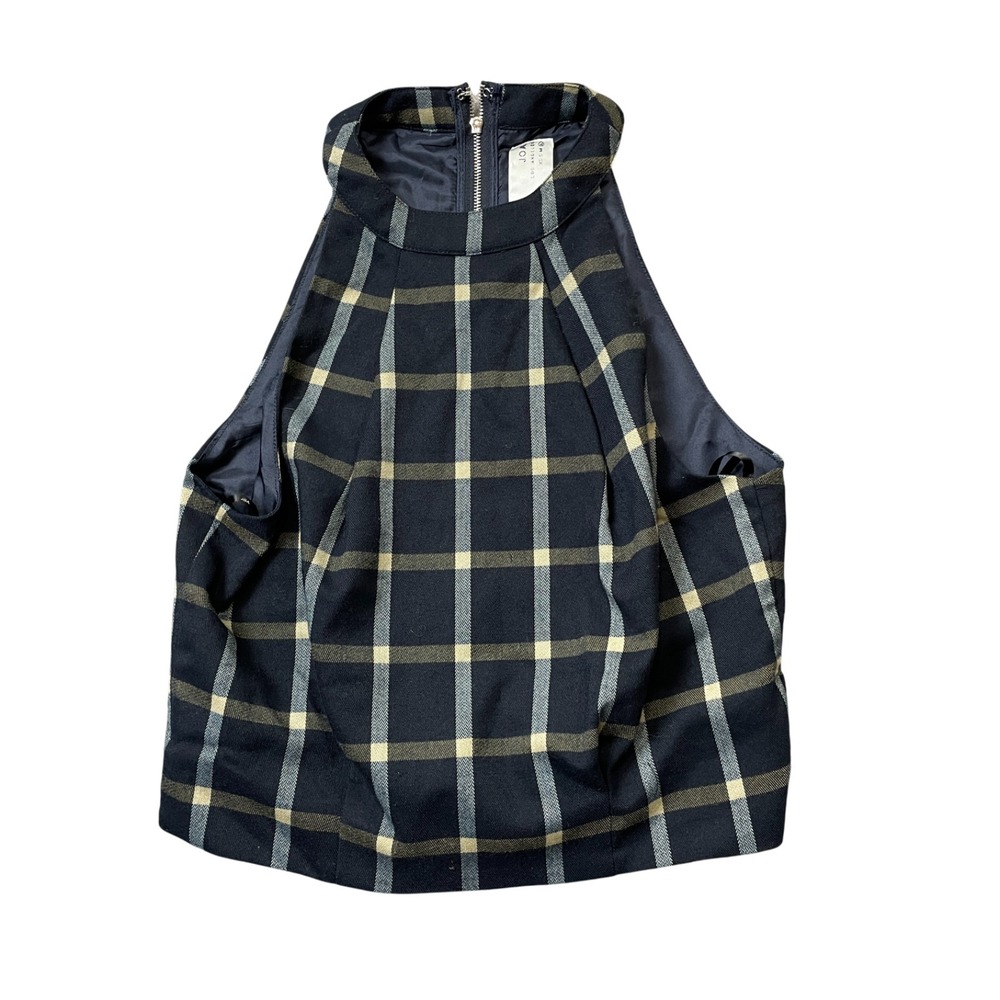 JOA LA Large Lined Sleeveless Lined‎ Plaid Zip Back Belted Polyester Blend